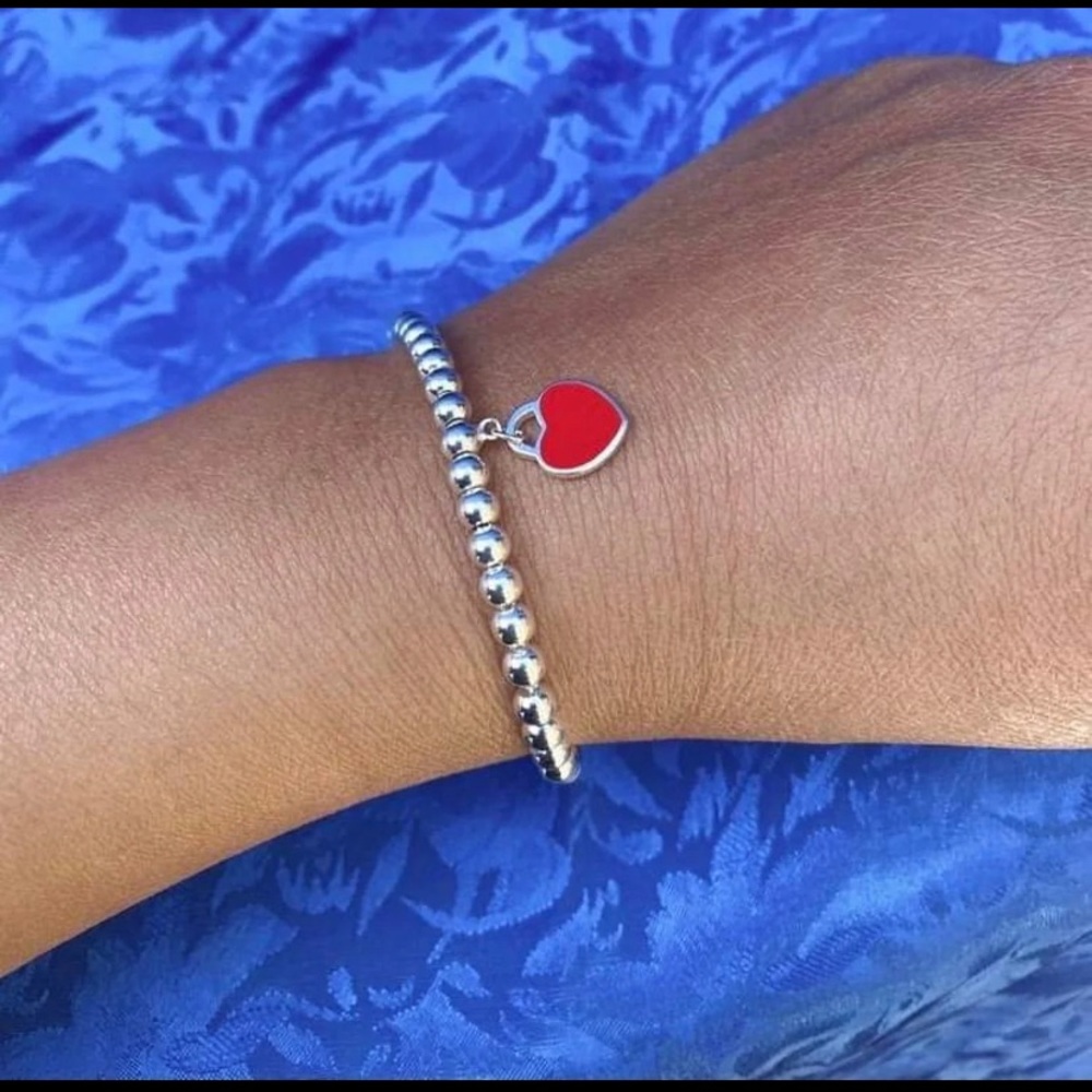 Tiffany & co silver bead bracelet w/heart charm